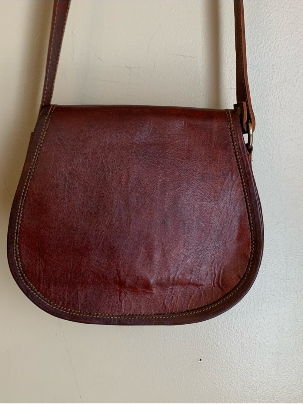 Vtg Waxed Leather Messenger Bag Crossbody Green Canvas Interior Brass Hardware